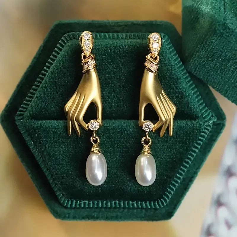 Exquisite Hand Pearl Drop Dangle Earrings