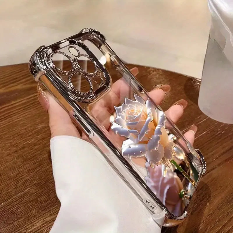 Crystal Rose Four-Corner Phone Case (For iPhones)