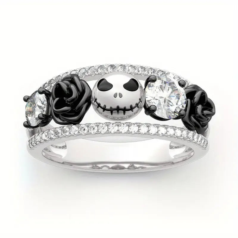 Black Rose Skull Jack Ring