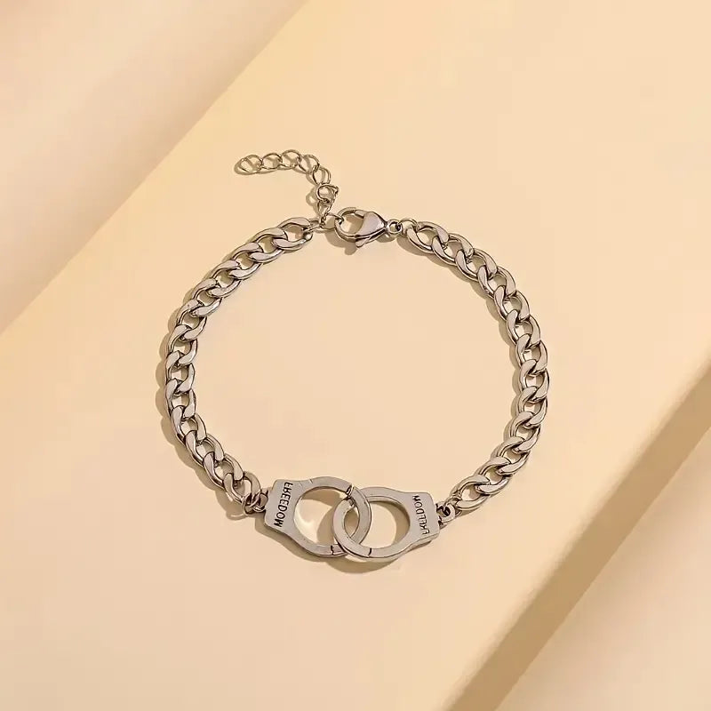 Adjustable Silver Handcuff Charm Bracelet