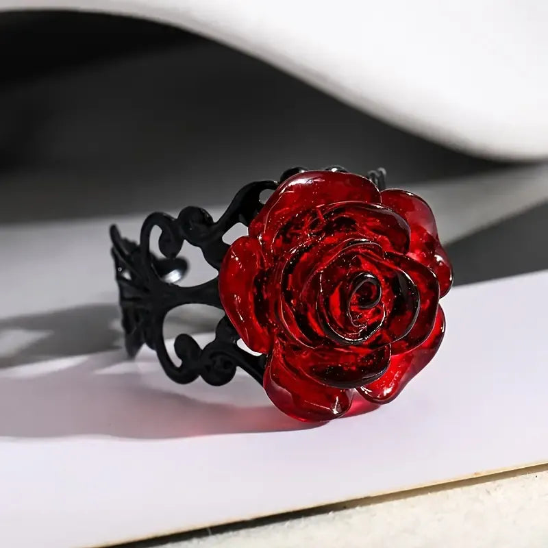 Exquisite Red Rose Adjustable Ring