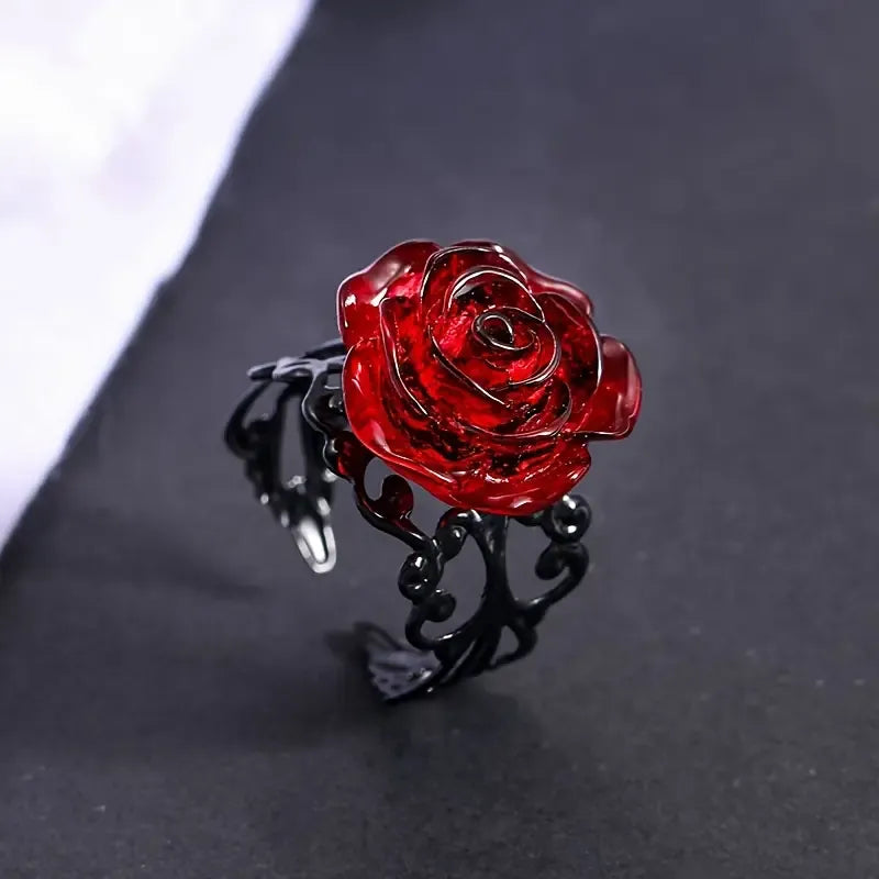 Exquisite Red Rose Adjustable Ring