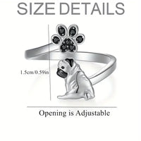 Pug Paw Rhinestone Adjustable Ring