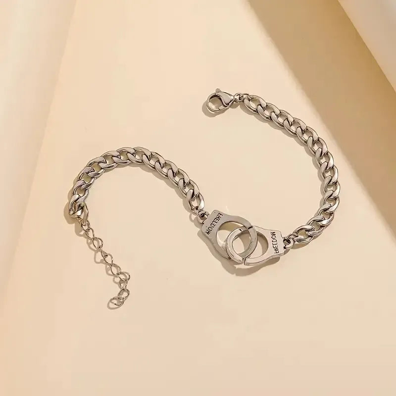 Adjustable Silver Handcuff Charm Bracelet