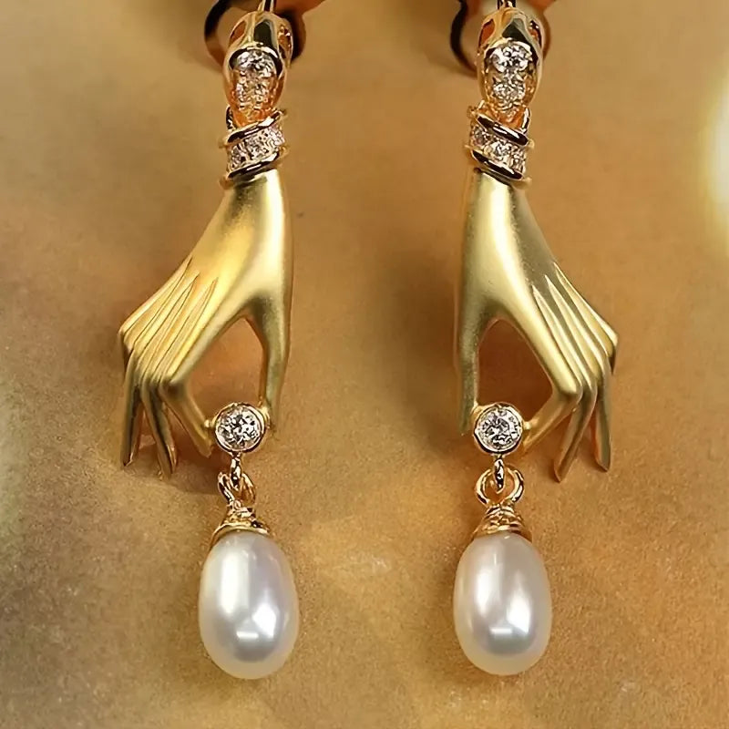 Exquisite Hand Pearl Drop Dangle Earrings