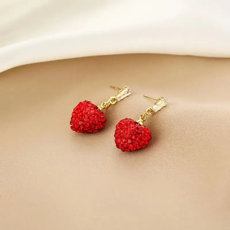 Luxurious Red Heart Dangle Earrings