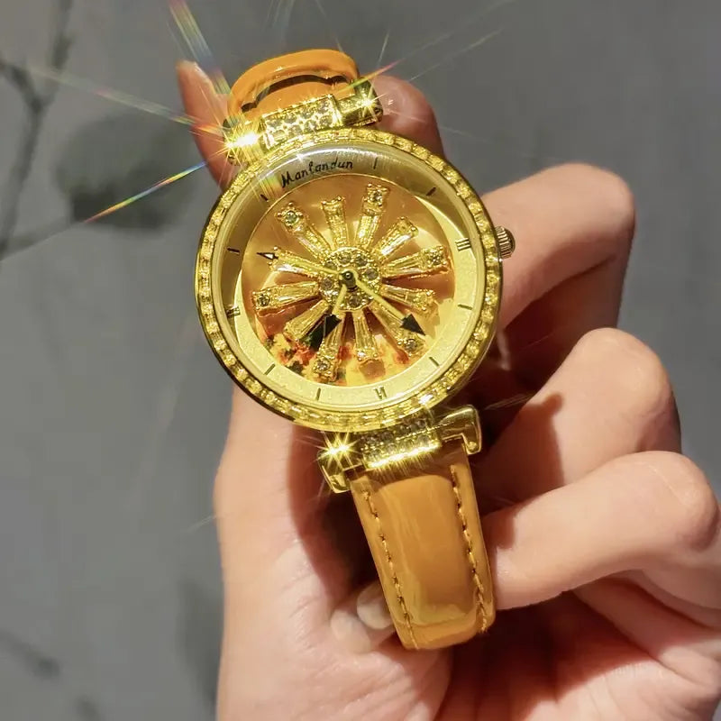 Golden Sunflower Rotating Dial Watch