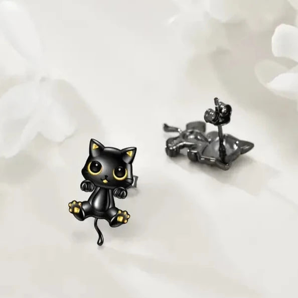 Adorable Black Kitty Stud Earrings