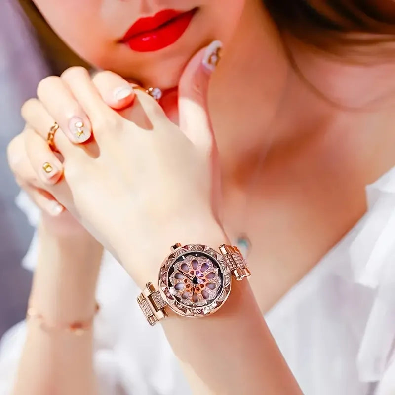 Sparkling Rhinestone Rotating Dial Watch