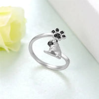 Pug Paw Rhinestone Adjustable Ring