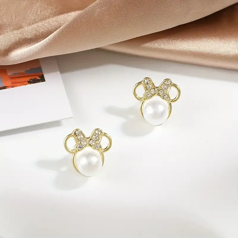 Golden Minnie Mouse Pearl Earrings