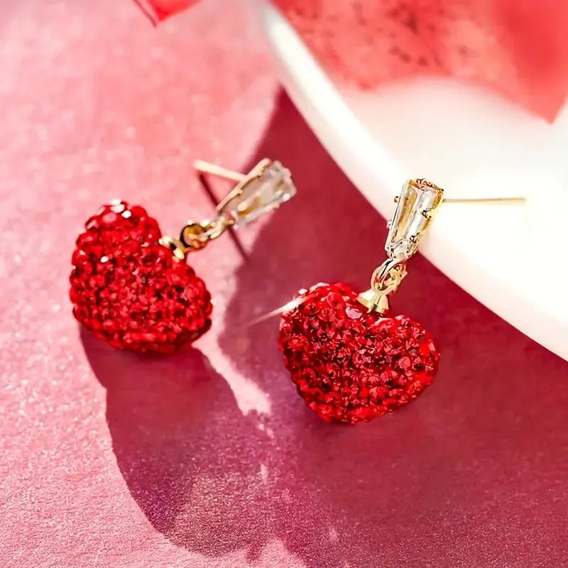 Luxurious Red Heart Dangle Earrings