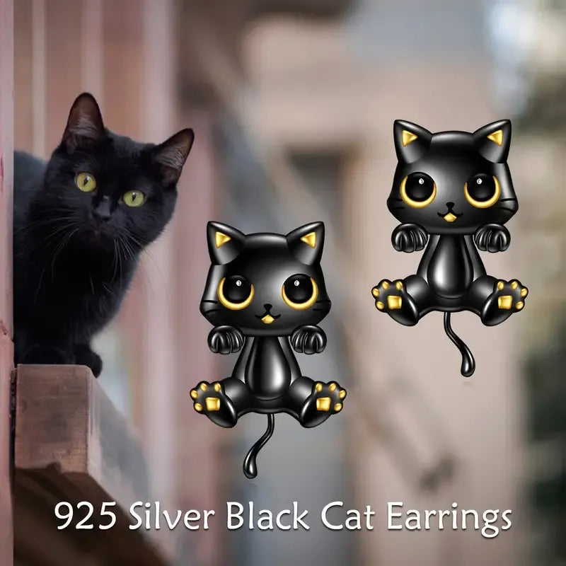 Adorable Black Kitty Stud Earrings