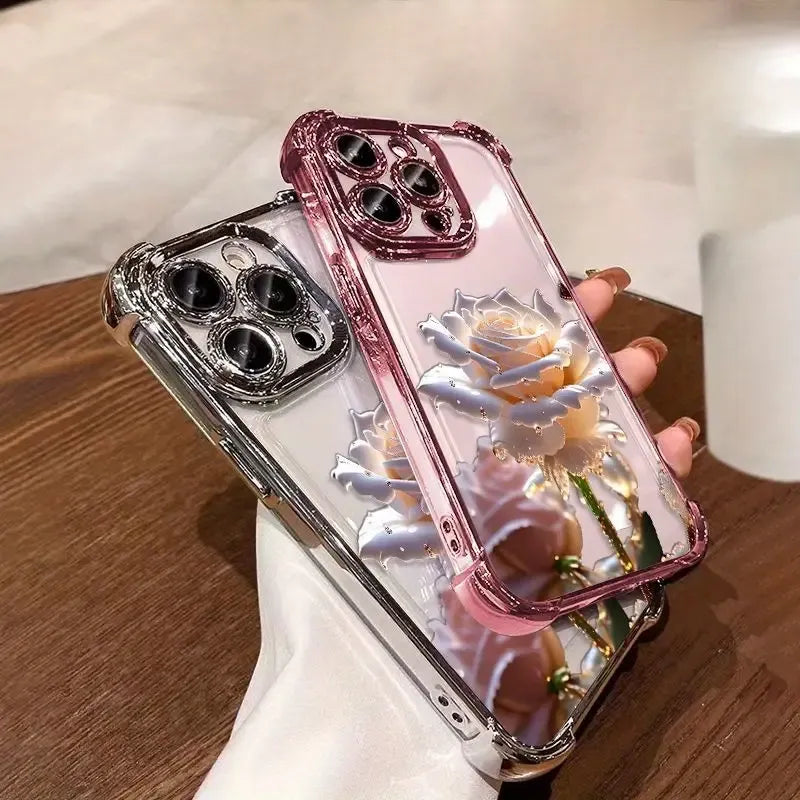 Crystal Rose Four-Corner Phone Case (For iPhones)