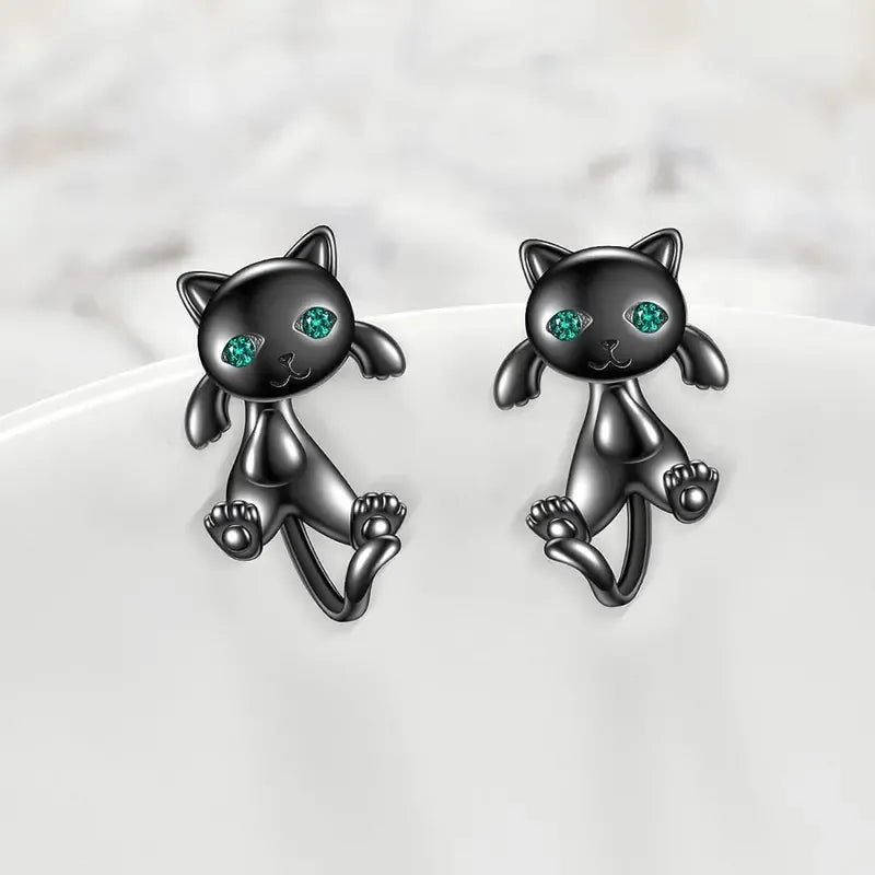 Adorable Whimsical Black Cat Stud Earrings