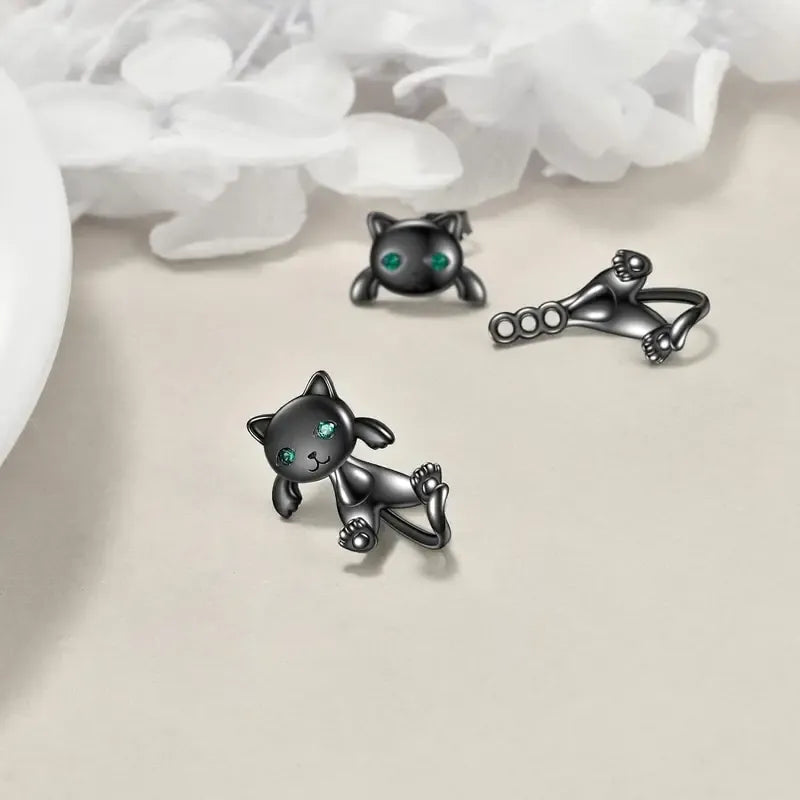 Adorable Whimsical Black Cat Stud Earrings