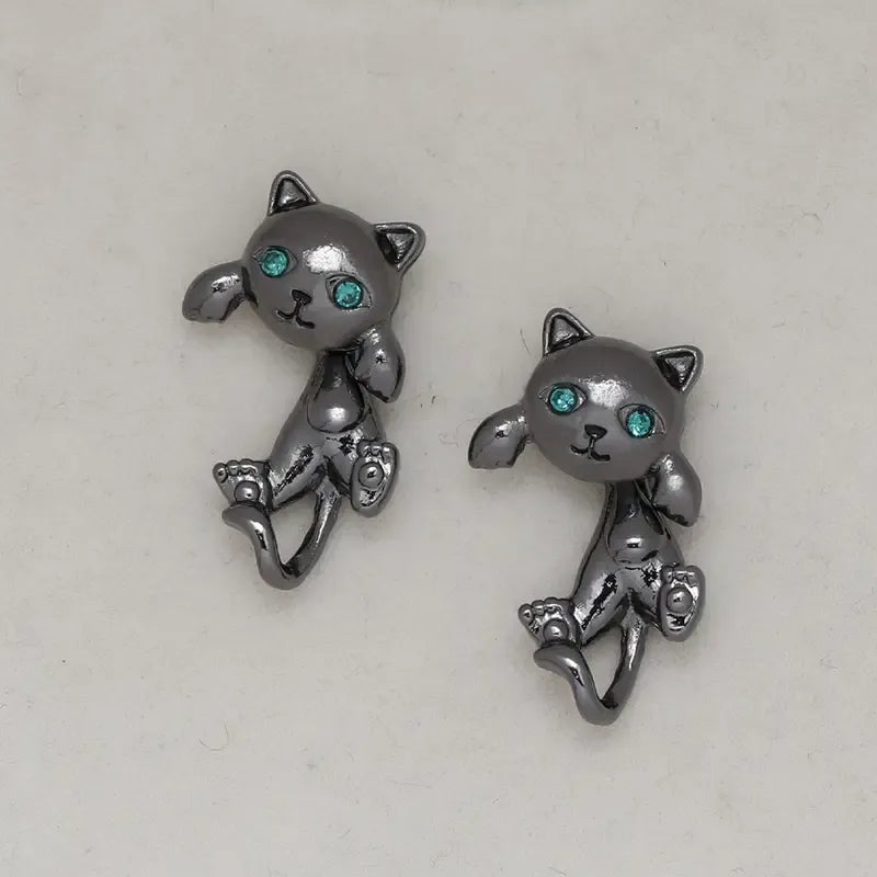 Adorable Whimsical Black Cat Stud Earrings