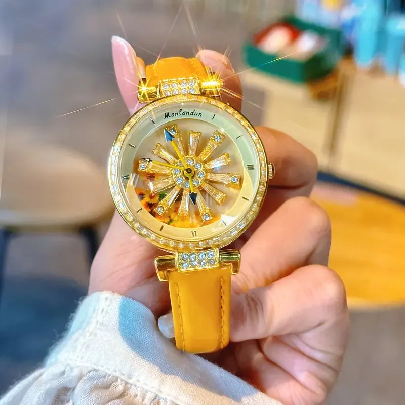 Golden Sunflower Rotating Dial Watch