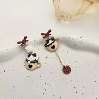 Whimsical Kitten Tea Cup Dangle Earrings