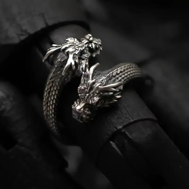 Retro Double Headed Dragon Open Ring