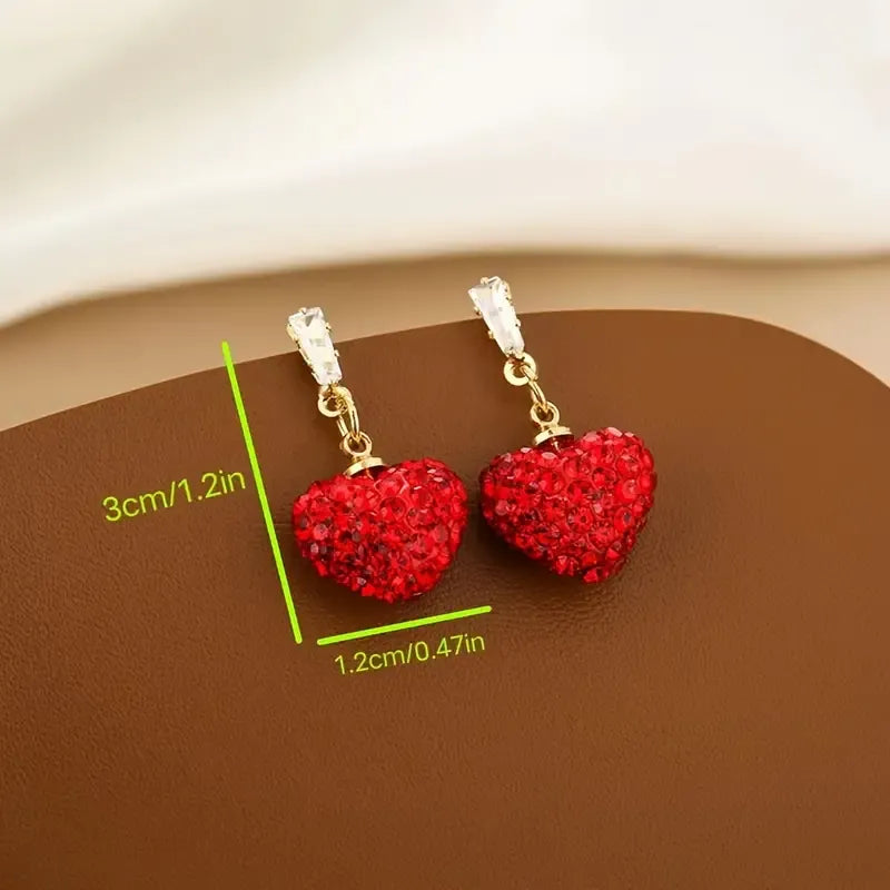 Luxurious Red Heart Dangle Earrings