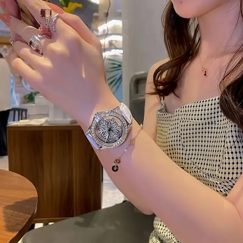 Frozen Rhinestone Rotating Watch