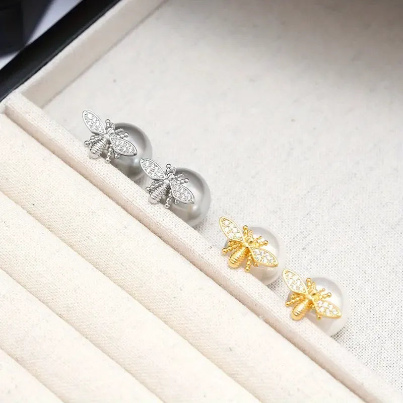 Little Bee Pearl Drop Stud Earrings