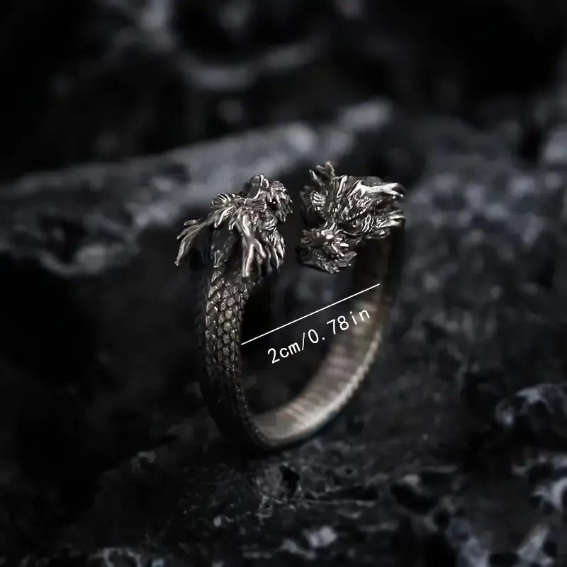 Retro Double Headed Dragon Open Ring