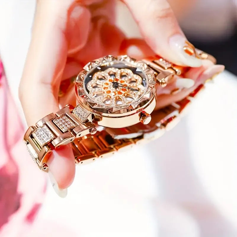 Sparkling Rhinestone Rotating Dial Watch