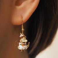 Whimsical Teapot Mouse Dangle Earrings