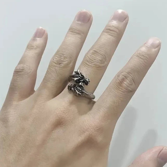 Retro Double Headed Dragon Open Ring