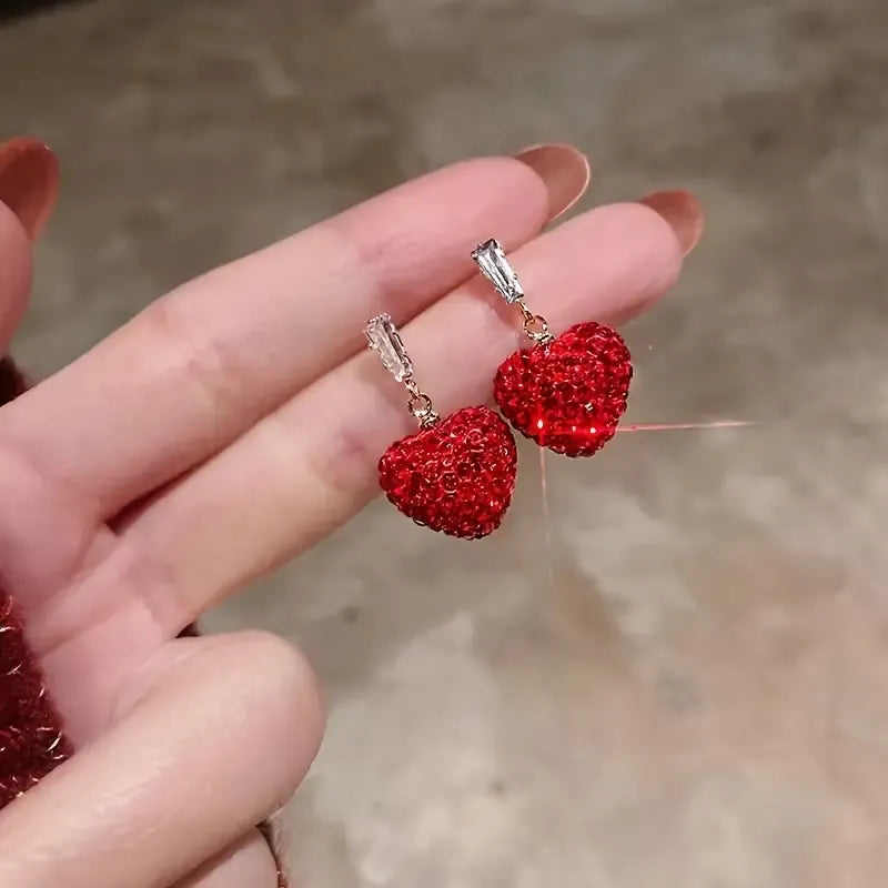 Luxurious Red Heart Dangle Earrings