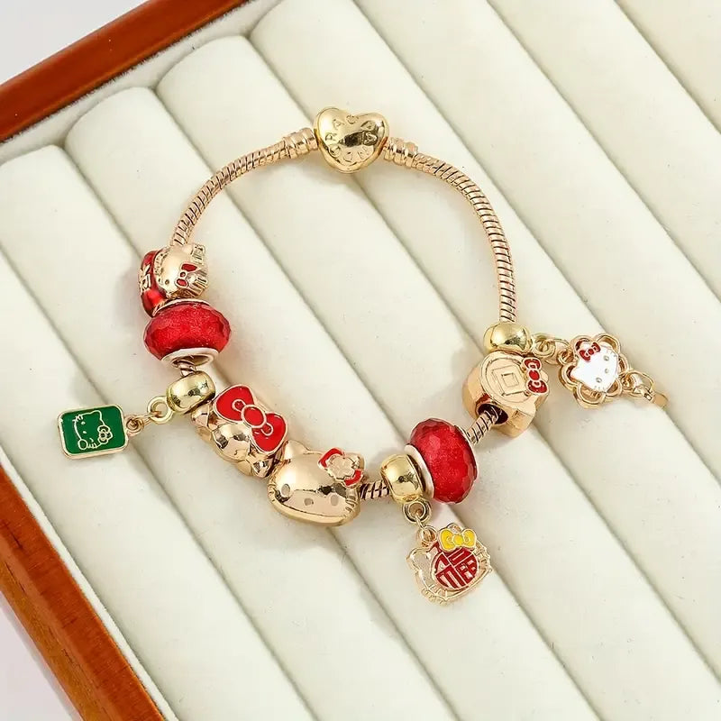 Radiant Red Stone Hello Kitty Charm Bracelet