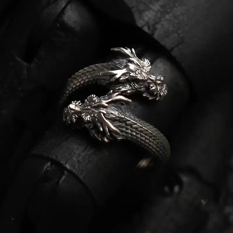 Retro Double Headed Dragon Open Ring