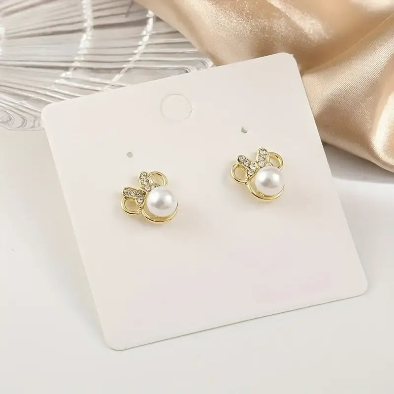 Golden Minnie Mouse Pearl Earrings