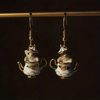 Whimsical Teapot Mouse Dangle Earrings