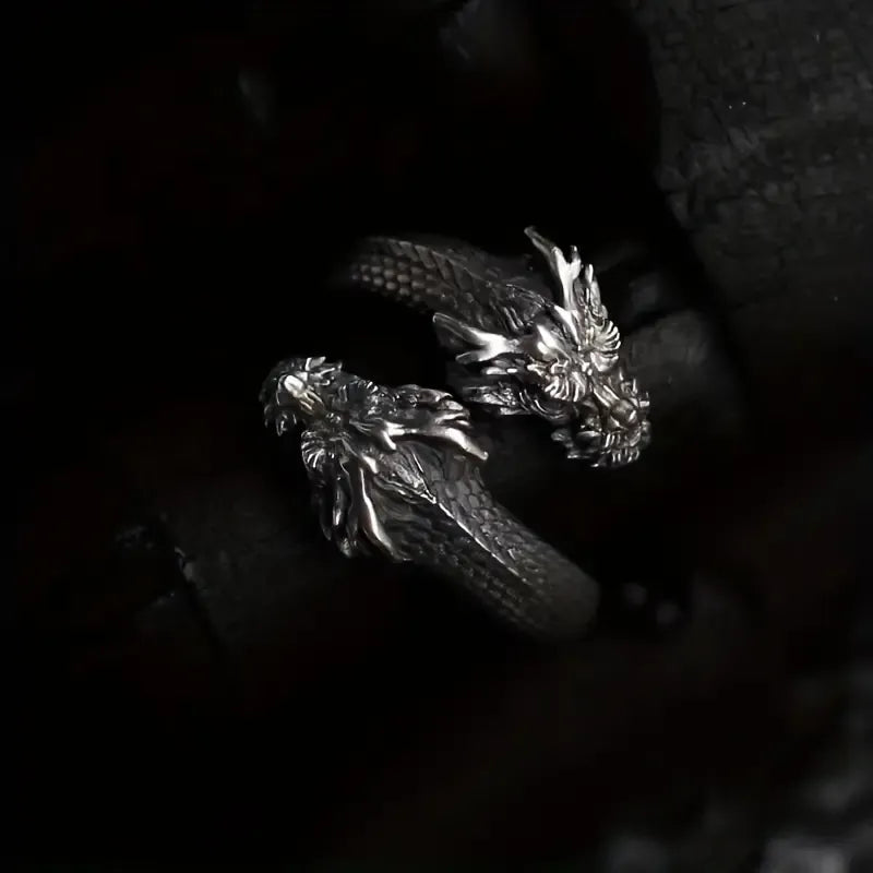 Retro Double Headed Dragon Open Ring