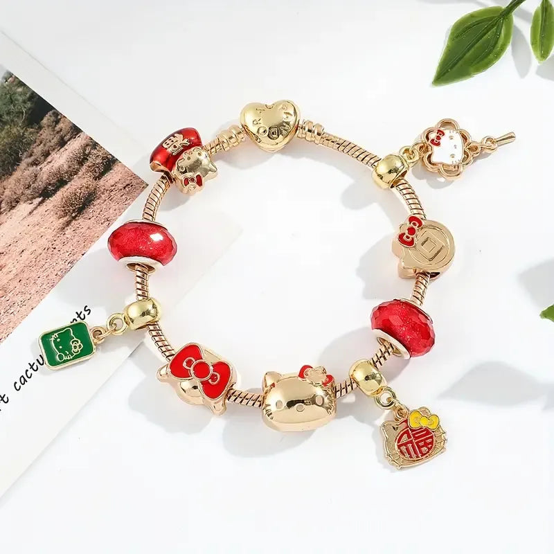 Radiant Red Stone Hello Kitty Charm Bracelet