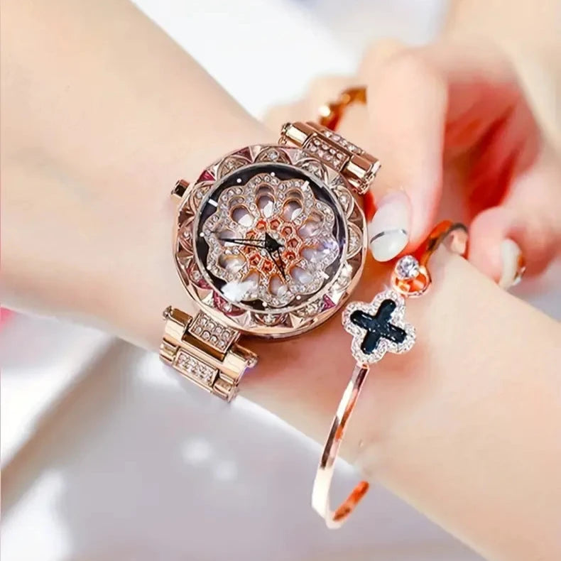 Sparkling Rhinestone Rotating Dial Watch