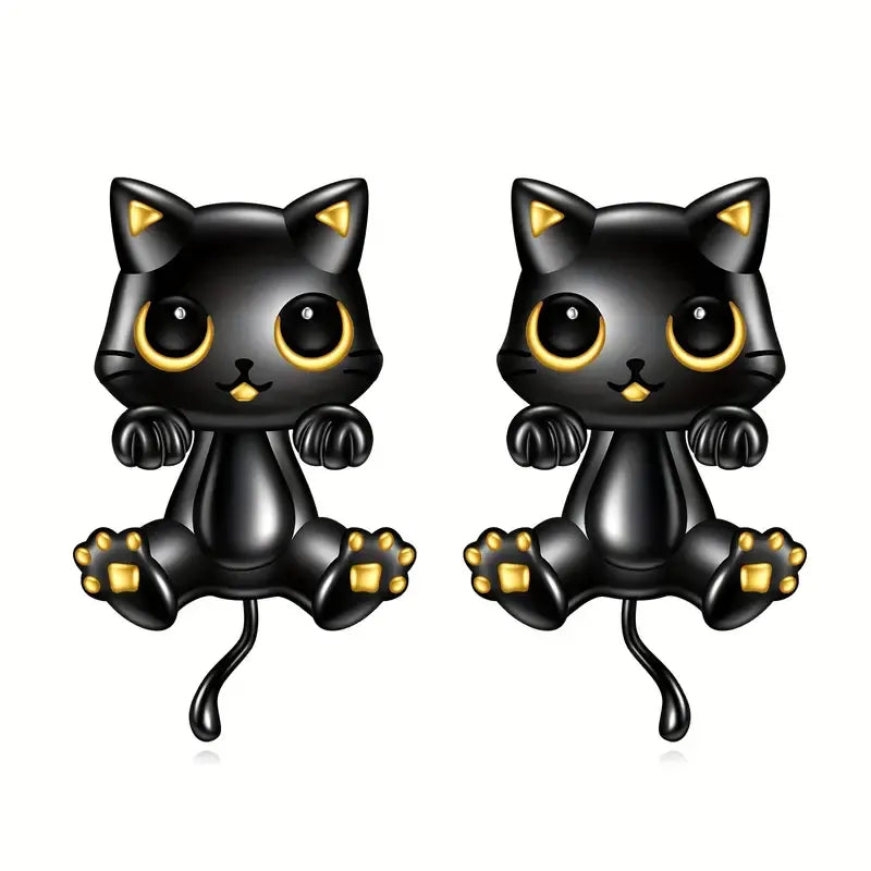 Adorable Black Kitty Stud Earrings