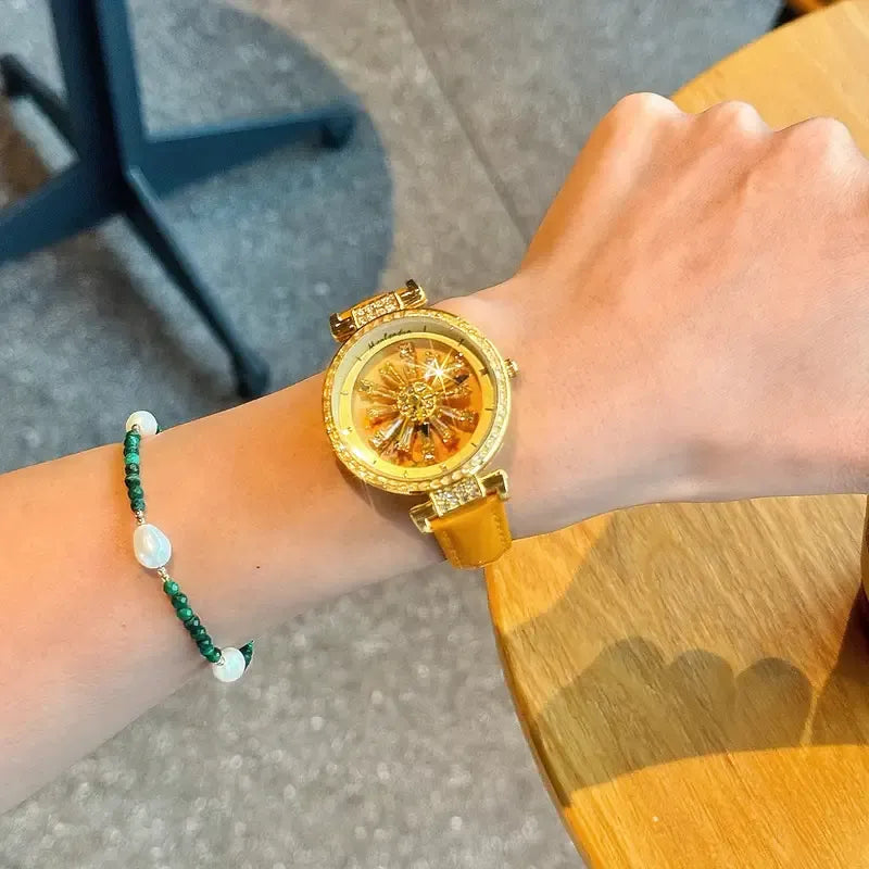 Golden Sunflower Rotating Dial Watch