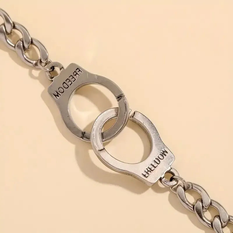 Adjustable Silver Handcuff Charm Bracelet