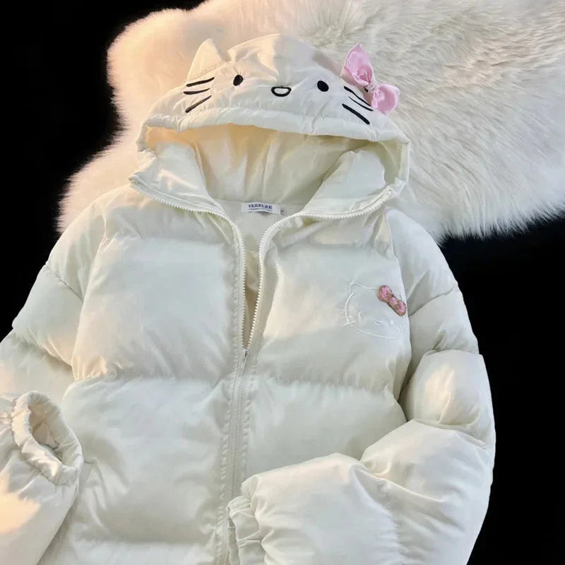 White Kitten Bomber Puffer Jacket - Bear Hugs