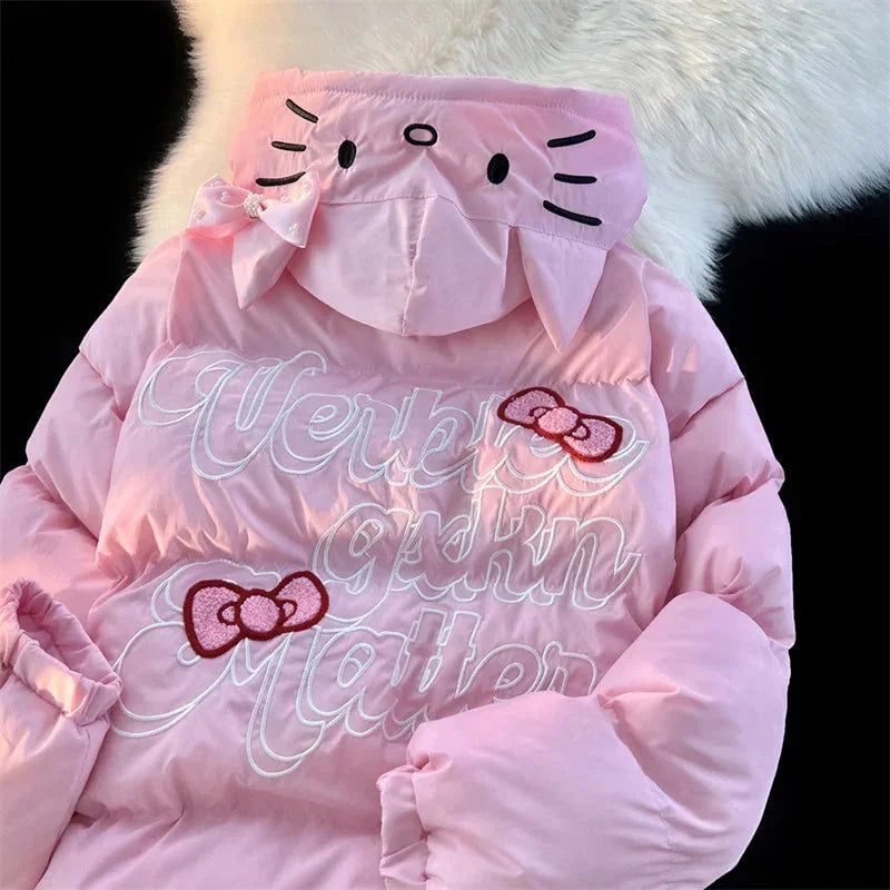 White Kitten Bomber Puffer Jacket - Bear Hugs
